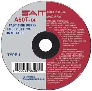 UNITED ABRASIVES-SAIT 23043 CutOff Wheel,A60T,3"x1/16"x1/4",25000rpm