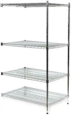 ZORO SELECT 2HGJ6 Wire Shelving, 18"D x 60"W x 63"H, 4 Shelves, Chrome