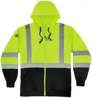 ERGODYNE 8372 Hi-Vis Sweatshirt, Oxford Polyester, Class 3 Type R, Lime; Black,