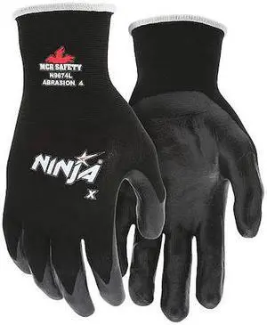 MCR SAFETY N9674S Bi-Polymer Coated Gloves, Palm Coverage, Black, S, PR