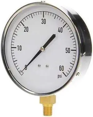 ZORO SELECT 18C748 Industrial Pressure Gauge, 0 to 60 psi, 4 1/2 in Dial, 1/4
