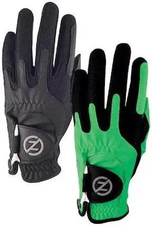 ZERO FRICTION GL00107 Men's Synthetic Performance Golf Glove, Black & Lime,PK2