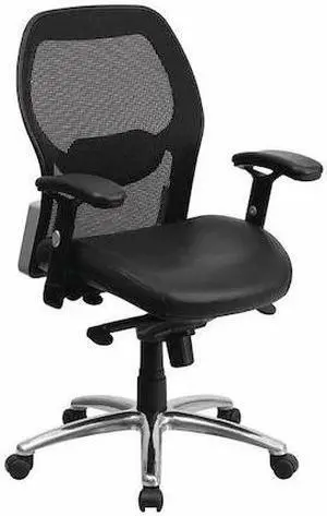 Mid-Back Black Super Mesh Executive Swivel Chair with Leather Seat, Knee Tilt Control and Adjustable Arms