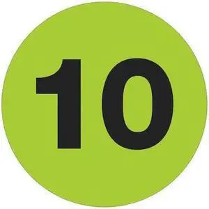 TAPE LOGIC DL6760 Tape Logic Number Labels, "10", 1" Circle, Fluorescent Green,
