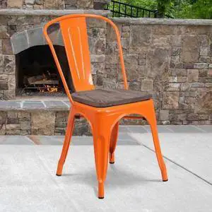 FLASH FURNITURE 4-CH-31230-OR-WD-GG Orange Metal Stackable Chair with Wood