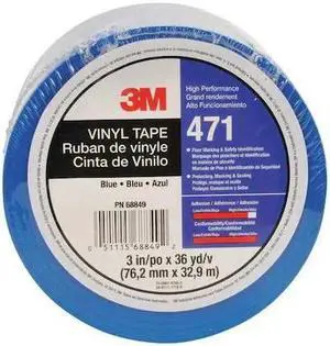 3M 471 Floor Marking Tape, vinyl, No Legend, Blue, 3 in W., 5.2 mil Thickness