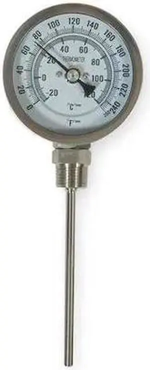 ZORO SELECT 1NFZ4 Bimetal Thermom,3 In Dial,0 to 250F