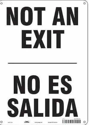 CONDOR 480H96 Not An Exit Sign, English, Spanish, 10" W, 14" H, Aluminum, White