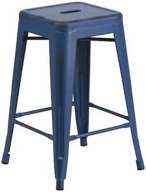 Commercial Grade 24" High Backless Distressed Antique Blue Metal Indoor-Outdoor Counter Height Stool