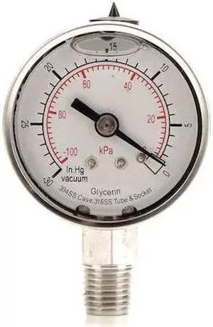 ZORO SELECT 4CFF4 Vacuum Gauge,Liquid Filled,2 In