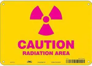 CONDOR 451Y82 Radiation Safety Sign, 7 in H, 10 in W, Aluminum, Vertical
