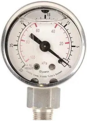 ZORO SELECT 4CFH8 Pressure Gauge,Liquid Filled,2-1/2 In