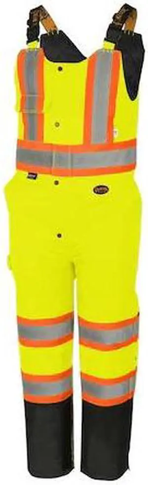 PIONEER V1120661U-2XL Quilted Bib Pant,Hi-Vis Yellow,2XL