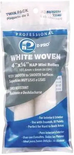 PREMIER 72540 4" Mini Paint Roller Cover, 1/4" Nap, Woven, 2 PK