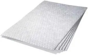 PIG MAT497 Sorbent Pad, 2 gal, Oil, White, 5 PK