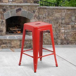 FLASH FURNITURE 4-CH-31320-24-RED-GG Red Backless Metal Stool,24"