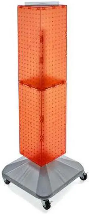 AZAR DISPLAYS 703388-ORG 4-Sided Pegboard Floor Spinner Rack w/ Wheels. Orange