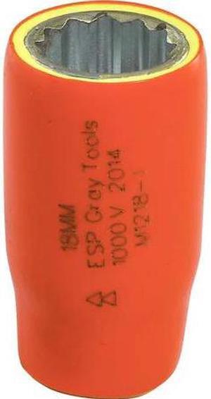 GRAY TOOLS M1218-I 18mm X 1/2" Drive, 12 Point Standard Length, 1000V Insulated