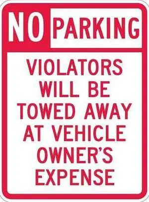LYLE T1-1062-EG_18x24 Tow Zone No Parking Sign,24" x 18, T1-1062-EG_18x24