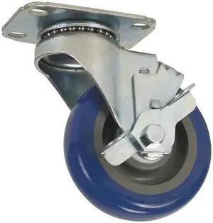 ZORO SELECT 5UX87 Swivel NSF-Listed Plate Cster,Poly,4 in.,275 lb,Blu