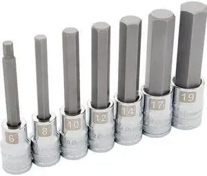 DYNAMIC D018015 Tools 1/2" Drive 7 Piece, Metric Long, Hex Socket Set, 6mm -
