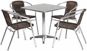 Flash Furniture Lila Indoor-Outdoor 27.5'' Square Table Set with 4 Rattan Chairs Dark Brown (TLH28SQ020CHR4)
