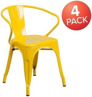 FLASH FURNITURE 4-CH-31270-YL-GG Yellow Metal Indoor-Outdoor Chair with Arms