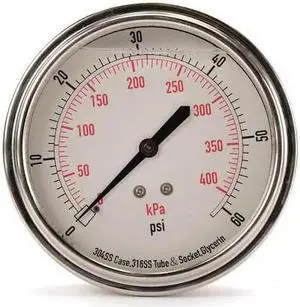 ZORO SELECT 4CFV1 Commercial Pressure Gauge, 0 to 60 psi, 3 1/2 in Dial, 1/4 in