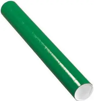 PARTNERS BRAND P3024G Mailing Tubes with Caps, 3" x 24", Green, PK24