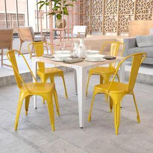 FLASH FURNITURE 4-CH-31230-YL-GG Yellow Metal Indoor-Outdoor Stackable Chair