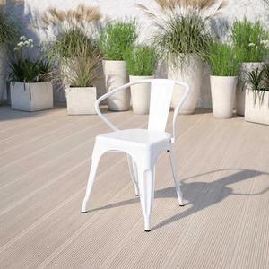FLASH FURNITURE 4-CH-31270-WH-GG White Metal Indoor-Outdoor Chair with Arms