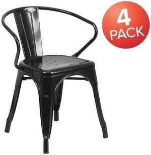 FLASH FURNITURE 4-CH-31270-BK-GG Black Metal Indoor-Outdoor Chair with Arms