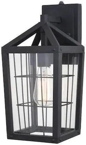 VAXCEL T0589 Gage 7-in Black Outdoor Farmhouse Wire Cage Wall Lantern, Dusk to