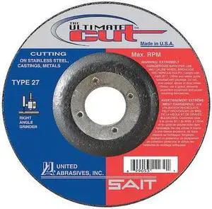 UNITED ABRASIVES-SAIT 22390 Depressed Center Wheels, Type 27, 6 in Dia, 0.045