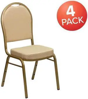 FLASH FURNITURE 4-FD-C03-ALLGOLD-H20124E-GG Beige Fabric Banquet Chair,PK4