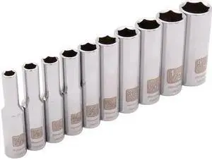 DYNAMIC D004001 Tools 1/4" Drive 10 Piece 6 Point, Deep SAE Socket Set, 3/16" -