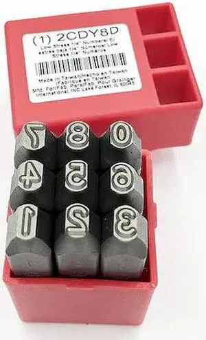 ZORO SELECT 2CDY8 Number Set,1/4 In. H,Steel