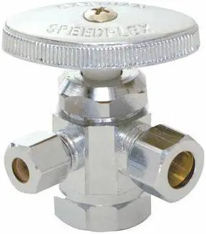 ZORO SELECT 04326LF Supply Stop,3-Way,1/2" Inlet,3/8" Outlet