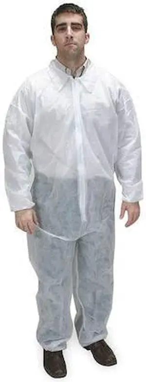 CONDOR 2KTL3 Collared Disposable Coveralls, Xl, White, polypropylene, zipper