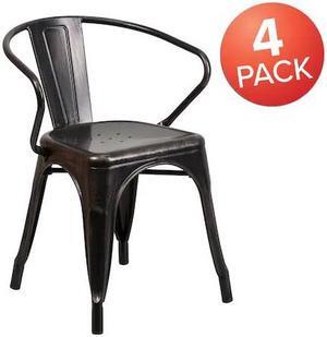 FLASH FURNITURE 4-CH-31270-BQ-GG Black-Antique Gold Metal Indoor-Outdoor Chair