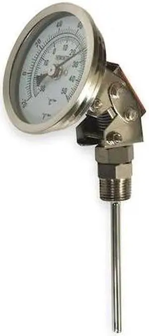 ZORO SELECT 1NGA4 Bimetal Thermom, 3 In Dial, -20 to 120F, Connection Location: