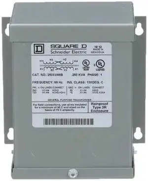 SQUARE D 250SV46B Buck Boost Transformer, 250 VA, NEMA 3R, 80°C, 16/32V AC,