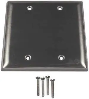 CALBRITE S607BLPLTD Electrical Box Cover, Square Box Type, 2 Gangs, Stainless