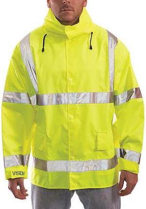 TINGLEY J23122 High Visibility Rain Jacket with Hood, Polyester, Class 3 R,