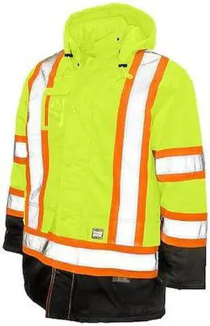 TOUGH DUCK S17611 Hi-Vis Safety Parka, 300D Poly Oxford with PU Coating, Class