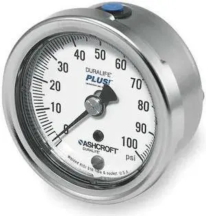 ASHCROFT 251009SW02BXLL100 Industrial Pressure Gauge, 0 to 100 psi, 2 1/2 in