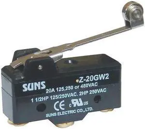 ZORO SELECT 5JEF2 Snap Action Switch, Hinge Roller, Lever Actuator, SPDT, 20 A