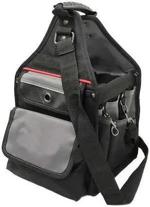 WESTWARD 32PJ32 Tool Tote, Black, Polyester, 12 Pockets