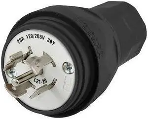 HUBBELL WIRING DEVICE-KELLEMS HBL26W81BK Watertight Locking Plug, L21-20P, 20