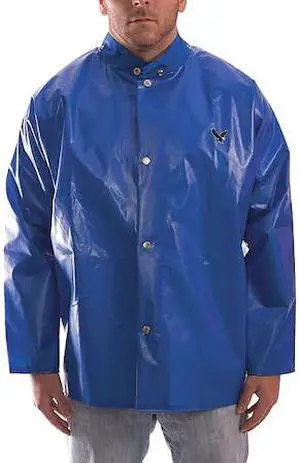 TINGLEY J22201 Men's Rain Jacket, Polyurethane, Snaps with Storm Flap, Blue, L